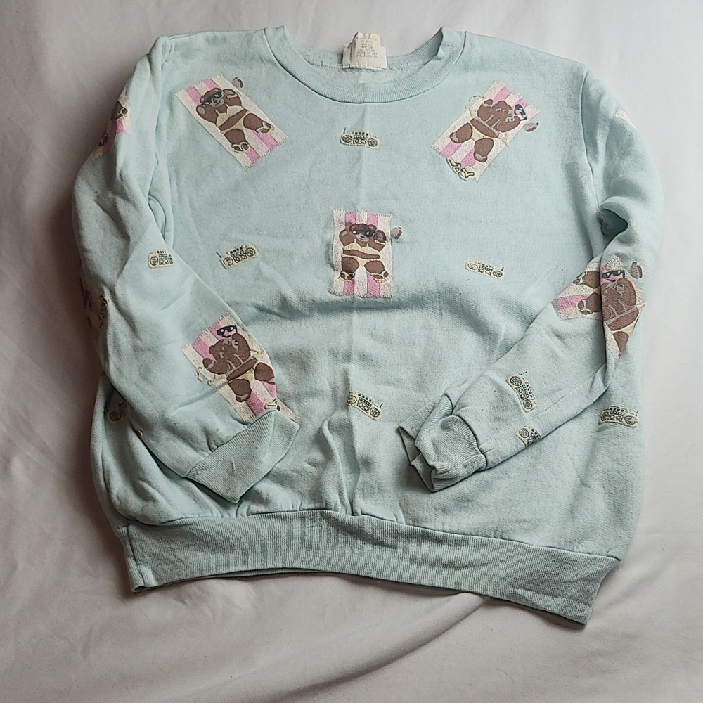 Scarab San Francisco Vintage Sweatshirt Light Blue Teddy Bear Boombox Allover